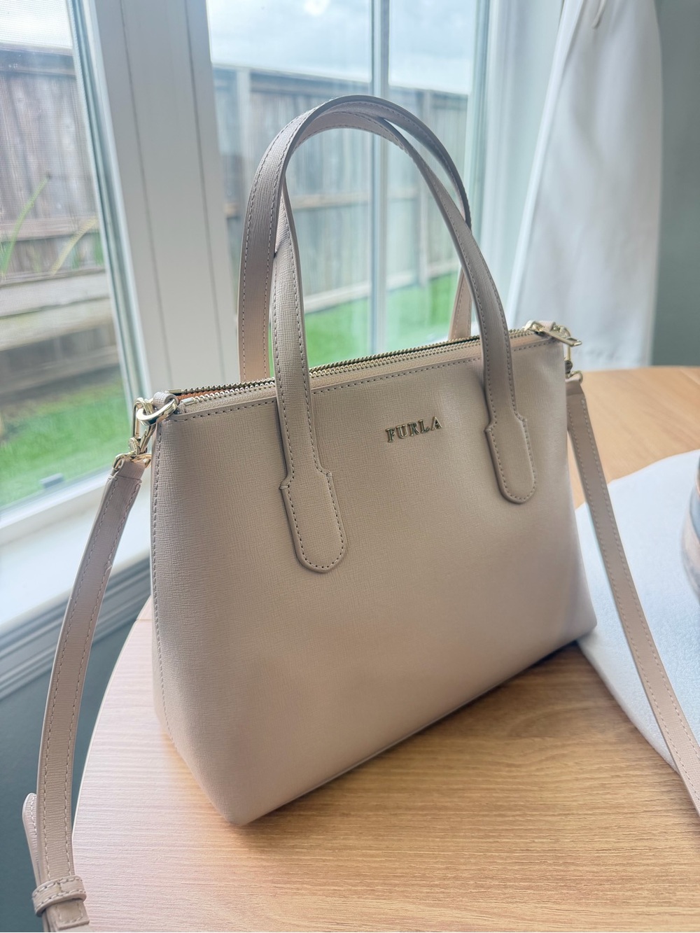 Furla Beige Leather Top-Handle Satchel with Strap